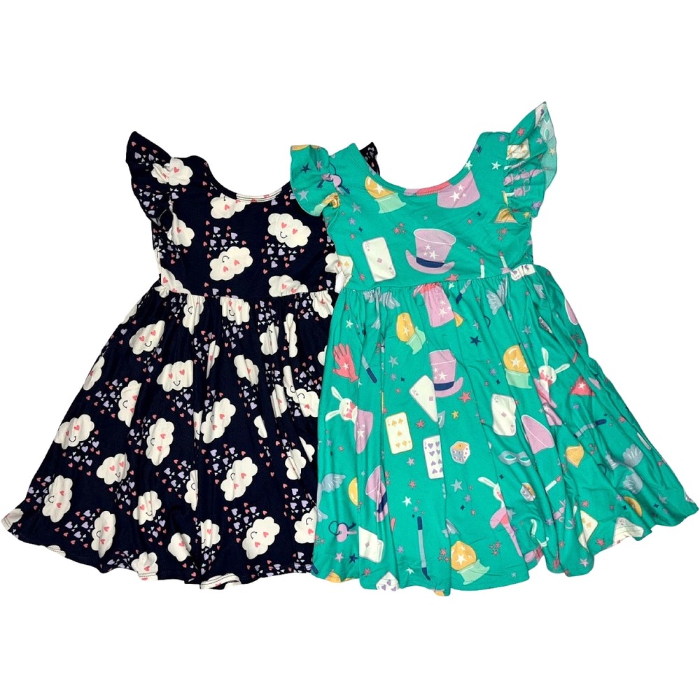 Dot Smile Toddler Girl 3 4 Empire Dress Lot Magician Heart Rain Clouds 2pc Magic